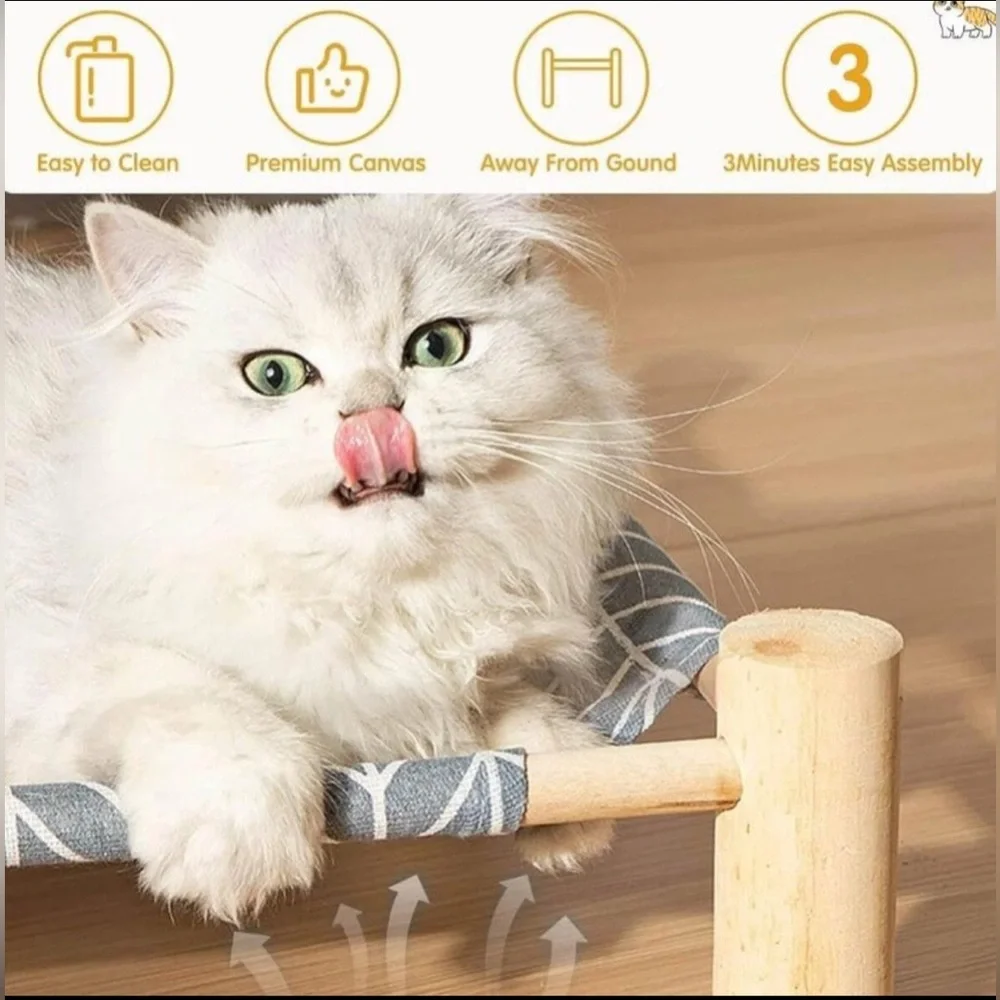 Pet Hammock Bed for Cat & Dog, Pet Cooling Bed, Raised Bed Wood - Indoor/Outdoor